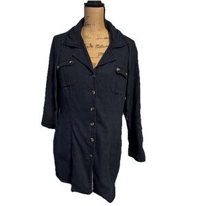 CAbi Tunic Jacket Womens Medium Blue  100% Cotton Chambray Button Front